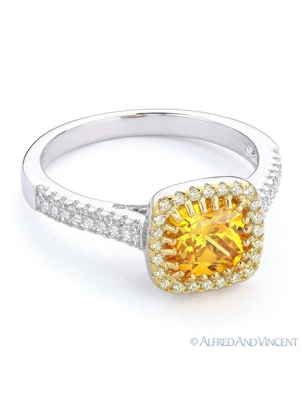CZ Crystal Square Halo Ring in .925 Sterling Silver w/ 14k GP & Rhodium